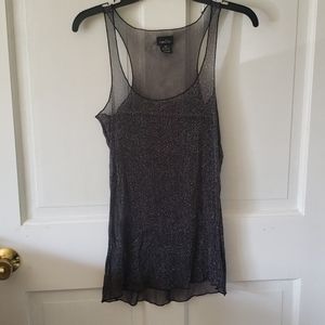 Black Metallic Mesh Sheer Tank Top M